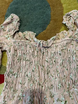 Reformation Morris Smocked Dress Melody Print Pink Floral Long Sleeves Size 8 thumbnail 2