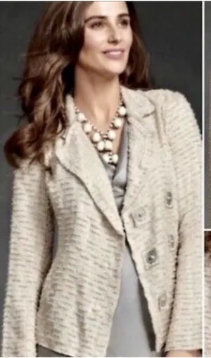 CAbi #985 XS Wheat Chenille Tweed Knit Blazer thumbnail 1