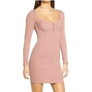 ASTR the Label Ribbed Mini Dress Womens Medium‎ Blush Pink Long Sleeve ADR100890 thumbnail 2