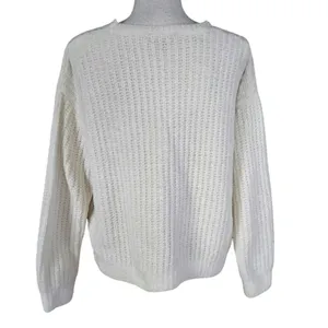 Express Size XS Cropped V Neck Sweater Chenille Ribbed Knit Ivory Oversized Boxy thumbnail 2