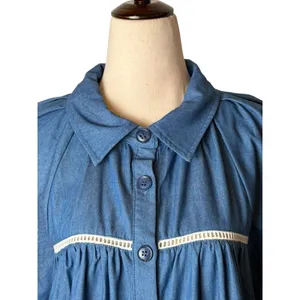 En Saison Tara Tiered Cotton Trapeez Shirtdress Women Medium Blue Mini Bohoi‎ thumbnail 5