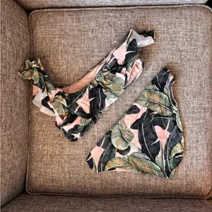 Gianni Bini Pink and Green Tropical Leaf Bikini Set thumbnail 2