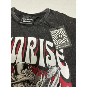 Super Massive Sunrise Graphic T-Shirt Small Black Acid Wash Skeleton Guitar NWT thumbnail 3