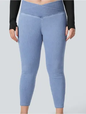 Halara Flex Crossover Side Pocket Washed Stretchy Knit Denim Work Legging thumbnail 2
