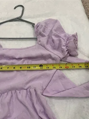 SHEIN Lilac Purple Swiss Dot Tie-Back Puff Sleeve Mini Dress Size XS thumbnail 5