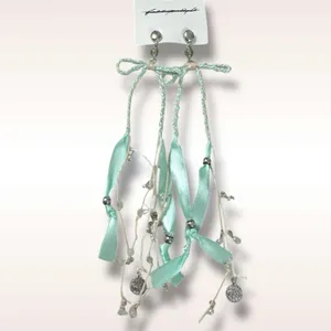 Free People Candy Baby Bow Dangle Earrings Sea Foam Ivory Braid Coquette Mermaid thumbnail 3