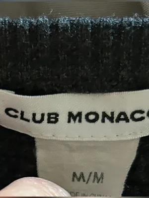 Club Monaco Black Waffle-Knit Long Sleeve Layered Sweater insert Plaid Hem Sz M thumbnail 2