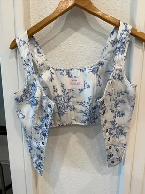 Selkie Blue Floral Corset Crop Top White Blue Size Small thumbnail 2