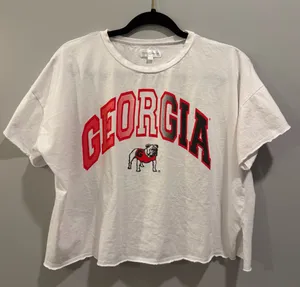 Stewart Simmons University of Georgia Bulldogs Logo Cropped Rolled Hem Tee White thumbnail 1