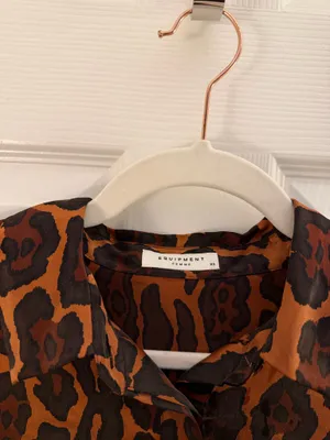Equipment Femme 100% Silk Brown Leopard Print Shirt Dress XS thumbnail 3