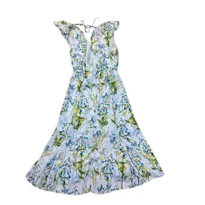 Adelyn Rae ruffle floral midi open back sky blue‎ dress sz M thumbnail 4
