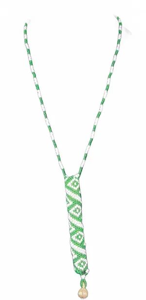 Vintage Handwoven Peyote Stitch Seed Bead Necklace Boho Geometric w/ Bell thumbnail 1