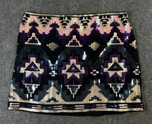 Express Sequin Geometric Mini Skirt Black Purple Gold Festival Party Womens S thumbnail 1