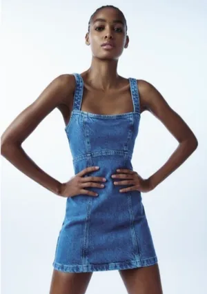 Zara Tie Back Denim Mini Dress thumbnail 1