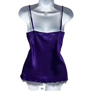 Purple Satin Babydoll Cami Top L Y2K Ruffle Trim Empire‎ Waist Romantic Coquette thumbnail 2