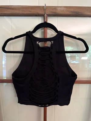 Alo Yoga Black High Neck Lace-Up Back Sports Bra Athleisure Crop Top Size Medium thumbnail 4