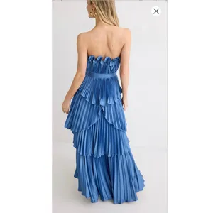 AMUR Dusk Blue Romantic Silhouette Cascading Tiers Strapless Janey Gown size 6 thumbnail 4