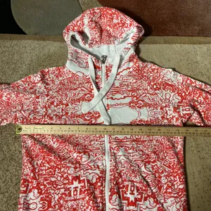Y2K‎ Nikita Womens Red White All Over Doodle Print Full Zip Hoodie Sweatshirt S thumbnail 4