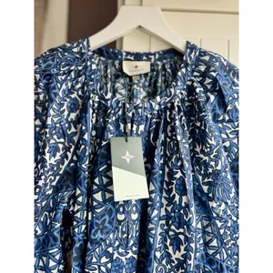 Tuckernuck NWT Womens XS Blue White Floral Cotton Tiered Maxi Dress Pockets thumbnail 6