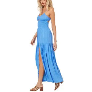 L*Space Calla Smocked Maxi Dress Medium Blue Boho Coastal Resort Beach Summer thumbnail 11