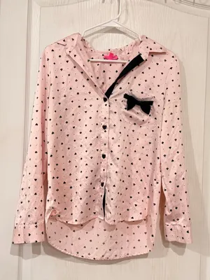 FINAL PRICE Betsey Johnson Pink Button-Front Heart Print Pajama Top thumbnail 1