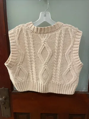 Princess Polly Cream Cable Knit Sleeveless Crew Sweater Vest thumbnail 3
