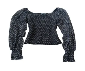 Anthropologie Balloon Sleeve Smocked Blouse Whimsigoth Dark Romantic Cottage thumbnail 1