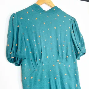 Free People Abbie Tie Reversible Green Peach Polka Dot Sheath Dress Womens 8 thumbnail 9