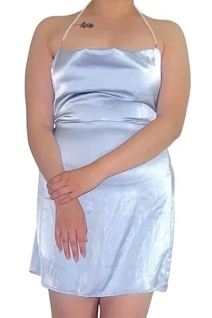 Blue satiny mini dress thumbnail 1