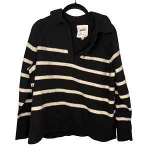 Aerie V-Neck Pullover Sweater Size XS Black White Striped Oversized Collar thumbnail 1