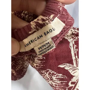 American Eagle Womens Maroon‎ Tropical Palm Toile Linen Blend Button Crop Top M thumbnail 6