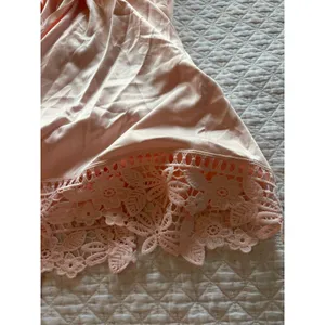 Women's pink crochet trim satin sleep robe thumbnail 2