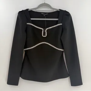 Boston Proper Pearl Rhinestone Sweetheart Notch Top Black S NWT thumbnail 1