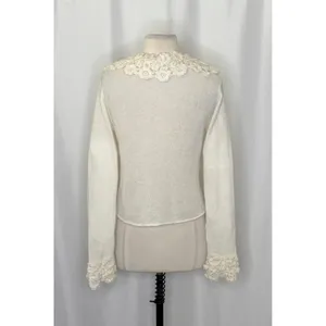ZARA Alpaca Wool Ecru Crochet Flower Applique Sweater Blogger Favorite Small thumbnail 8