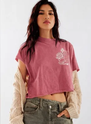 Ariat Rosy Pink Boxy Crop Tee Western Graphic Size S NWOT thumbnail 1