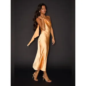 Lulus Naima Light Orange Satin One-Shoulder Midi Dress Size Small Cocktail Sexy thumbnail 3