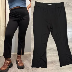 Whimsigoth Womens Pants Size M Black‎ Front Slit Cropped Flare Seam Goth Stretch thumbnail 2