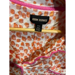 Room Service Pajama Set Womens M/L Orange Pink Dot Print‎ Button Down Sleepwear thumbnail 3