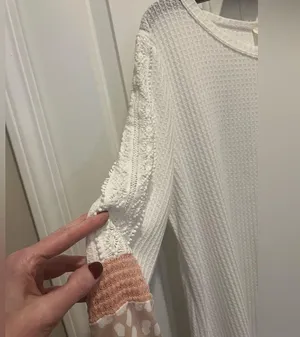 White Waffleknit top with Pink cheetah and lace accents Long Sleeve Top by BiBi thumbnail 6