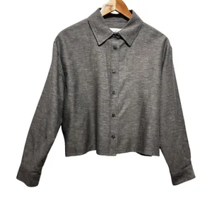 Zara Women ZW Collection Cropped Top L Gray Cotton Linen Boxy Minimalist Coastal thumbnail 1