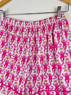 Pink Monkey Print Pajama Set Short Sleeve Top & Shorts Size L thumbnail 10