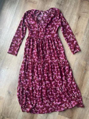 Free People Burgundy Floral Boho maxi Dress Long Sleeve Tiered Size S cottage thumbnail 1