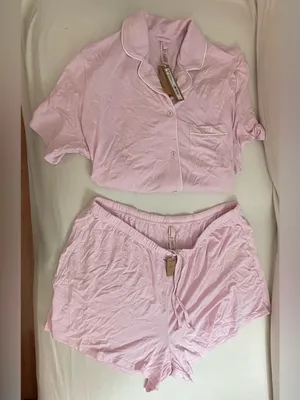 Skims Soft Lounge Shorts Pajama Set Pink Size L Cherry Blossom contrast NWT thumbnail 3