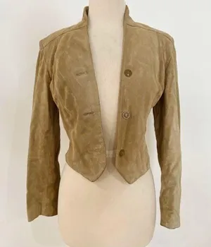 Vintage blazer cropped suede leather boho jacket Tan thumbnail 1