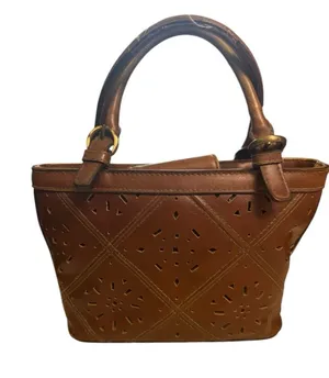 Vintage-Style‎ Brown Faux Leather Handbag Small Tote Purse w/ Cutout Detail Y2K thumbnail 1
