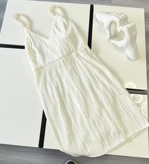 ✨ NWT RIHOAS White Textured Plissé Mini Dress w/ Pearl Straps (Size XS) 🤍 thumbnail 7