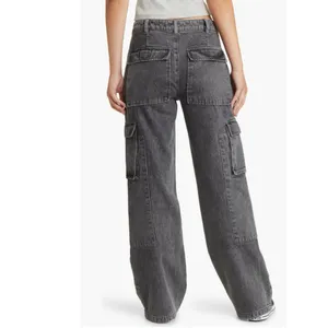 NWOT PTCL High Waist Wide Leg Cargo Jeans in Black Wash SZ-23 thumbnail 3