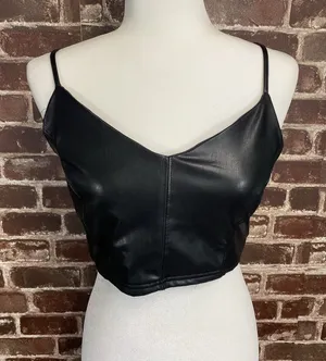 Blashe Black Faux Leather Crop Top Sleeveless Stretch Tank Top Size M thumbnail 1