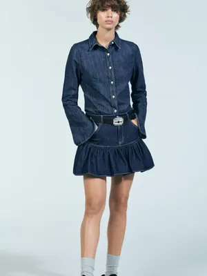 Zara Denim Ruffle Mini Skirt - Dark Blue thumbnail 3