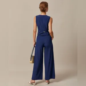 Rihoas Navy High Waisted Pockets Straight Pants thumbnail 3